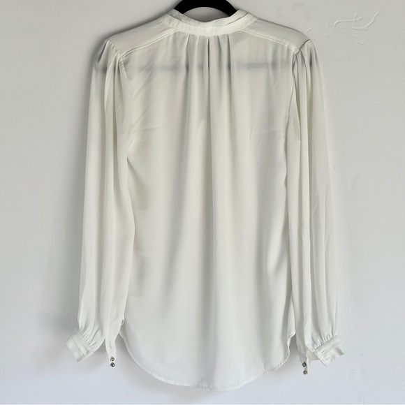 White House Black Market Cream Long Sleeve Blouse with Mandarin Collar - Picture 8 of 8
